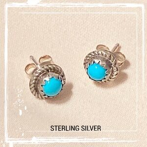 Zuni Serena Sanchez Sterling Silver & Turquoise Petit Snake Eye Post Earrings